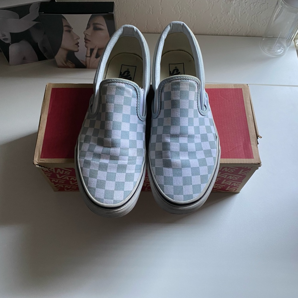 Vans Sky Blue Checked Slip Ons
